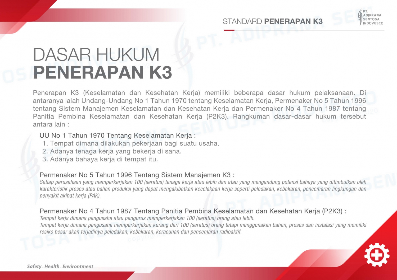 Standard Penerapan (K3) Keselamatan Dan Kesehatan Kerja - Konstruksi